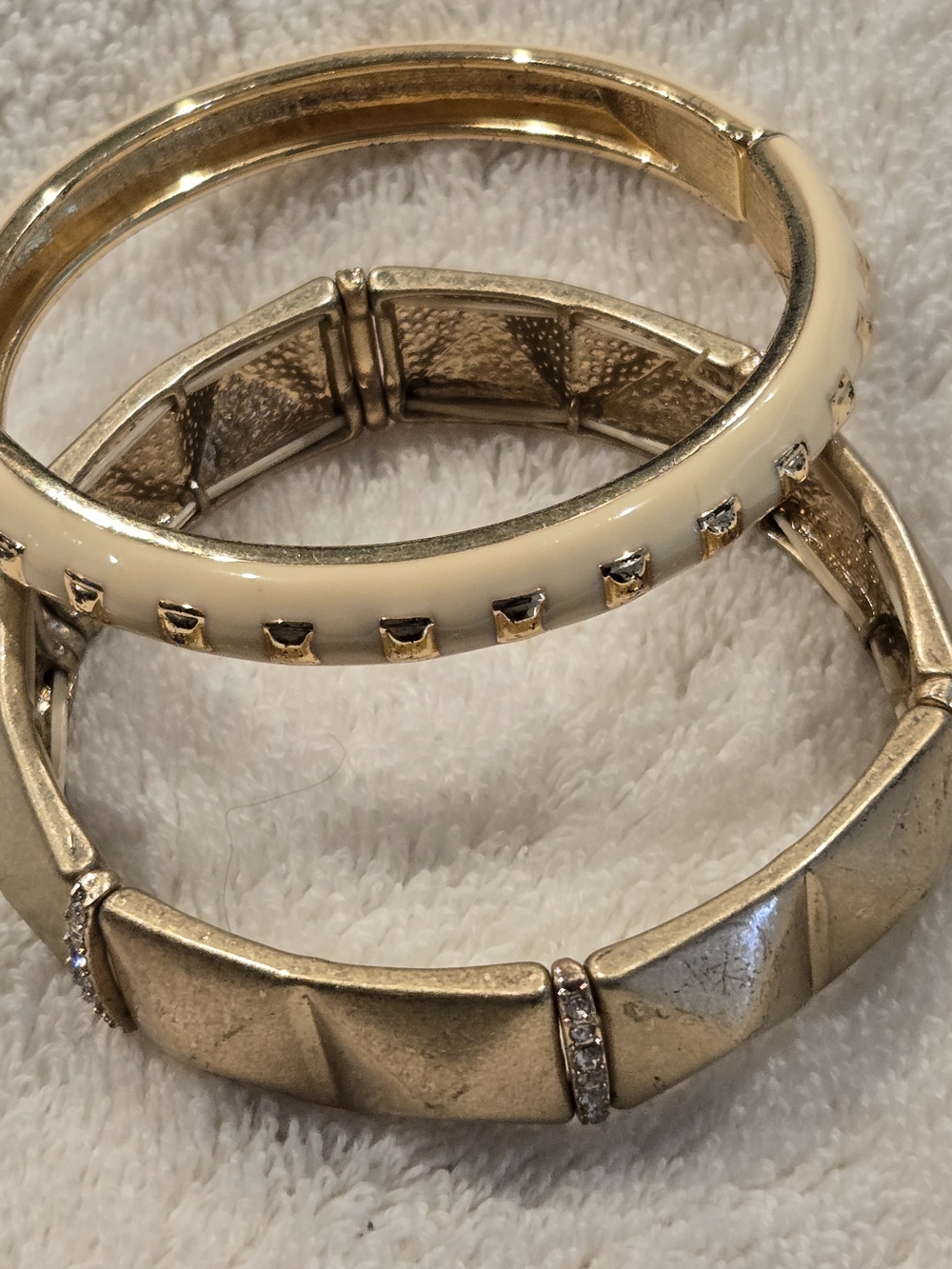 Gold-Tone and Cream Enamel Bangle Bracelet Set - Women's Jewelry